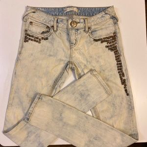 Free People Super Skinny Acid Washed Studded Jean